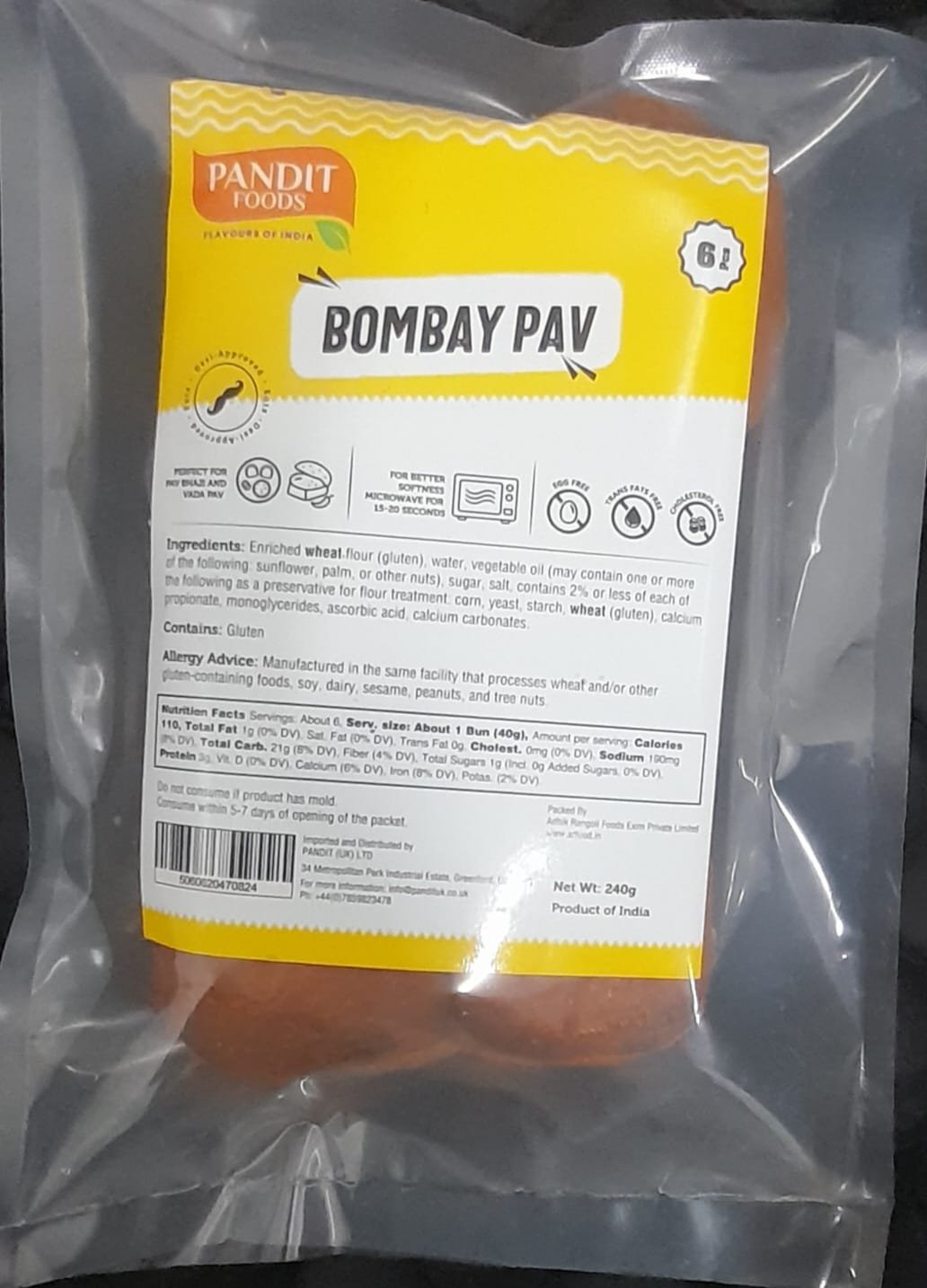 Pandit Foods Bombay Pav – Pack of 6 (240g)