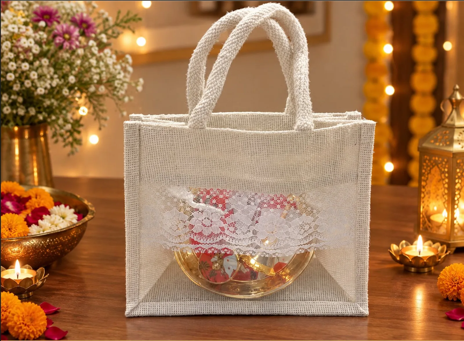 Pichwai Brass Pooja Hamper